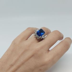 Deep blue synthetic sapphire ring | CZ diamonds ring